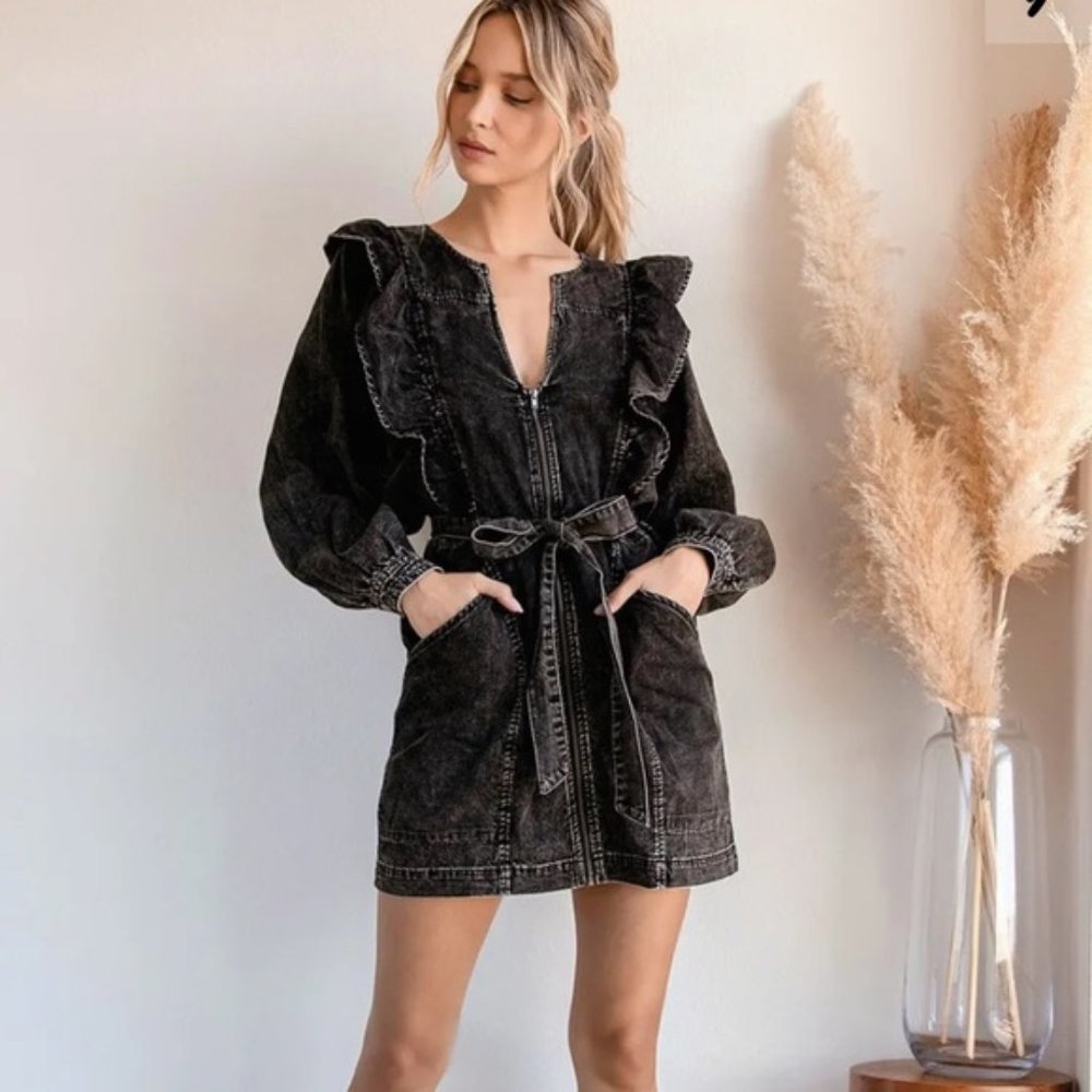 Free People Imogene Mini Denim Dress Black M